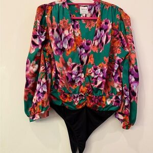 Misa Los Angeles Floral Bodysuit - Green and Purple